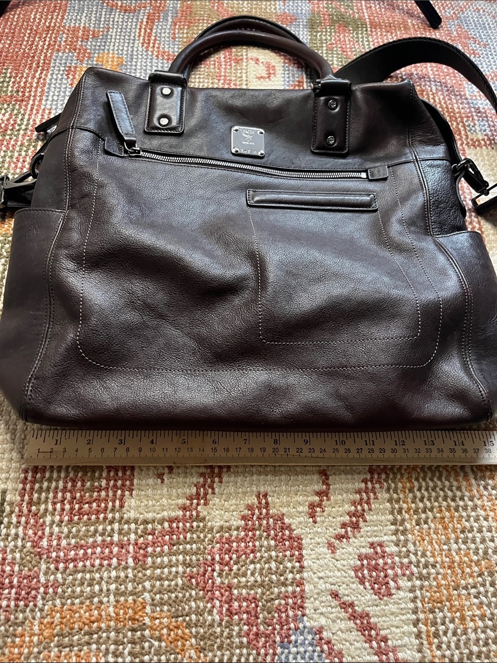 Vintage MCM München Dark Brown Leather Briefcase Travel Commuter Laptop Bag EUC - Picture 5 of 14